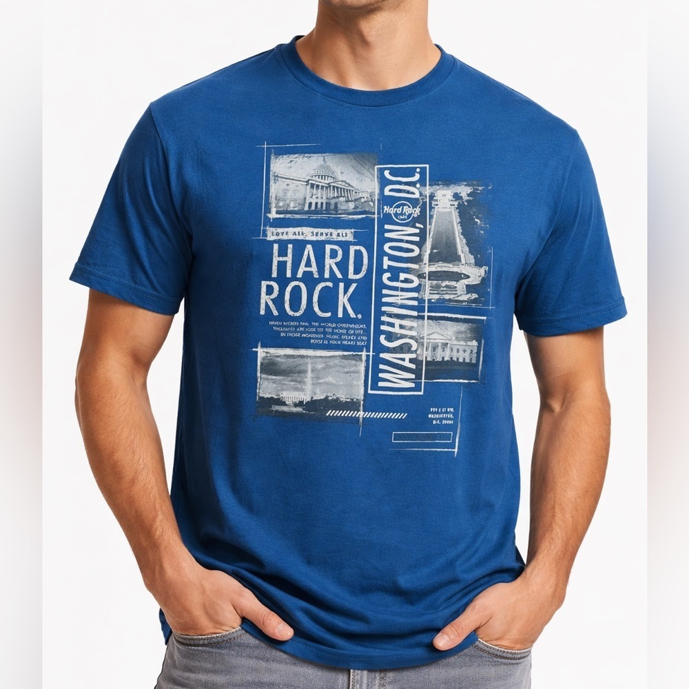 Hard Rock Cafe Washington D.C. Graphic T-Shirt Blue XL Cotton Blend Tourist Tee